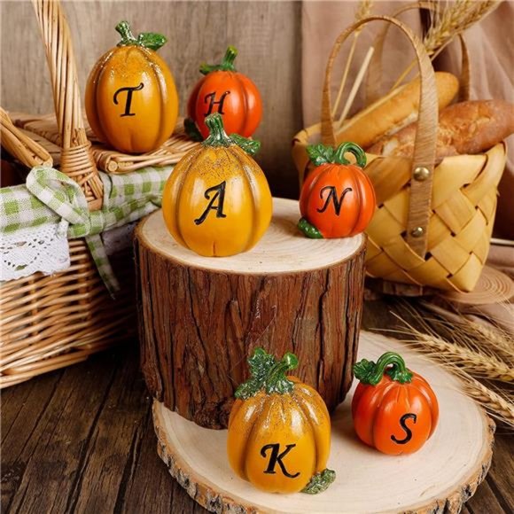 Set of 6 Thanksgiving Pumpkins, Resin Pumpkin, Thanks Tabletop Centerpieces - Picture 1 of 7